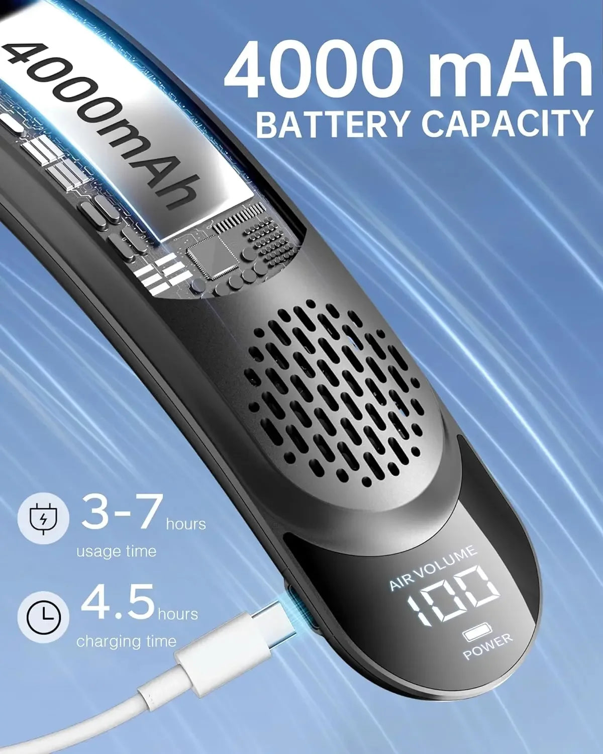 S8 Neck Fan 4 core motors Cooling Rechargeable Air Conditioning Fans Air Cooler 4000mAh Air Conditioner 3 Speed For Sports