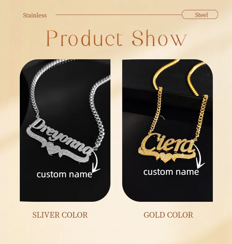 Jeshayuan Custom Bling Name Necklace Personalized Necklace Women Name Necklace Baby Name Necklace Nameplate Jewelry Gift