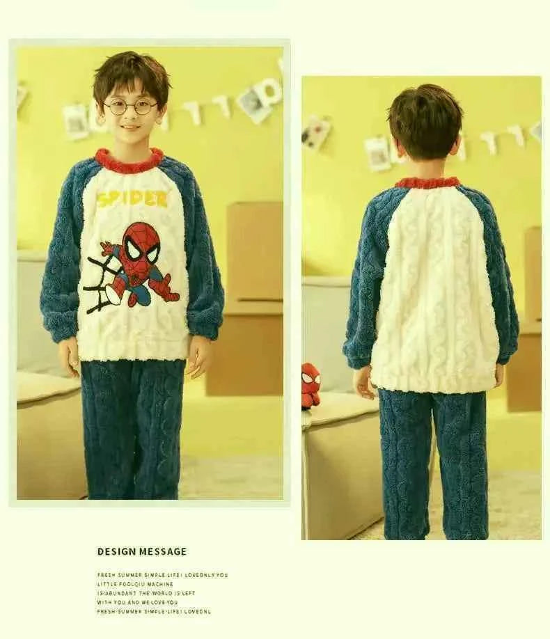 Winter Marvel Children Clothing Boys Sleepwear Set Flannel Thick Long Sleeve Warm Set Pajamas Two Pieces Kids Clothes