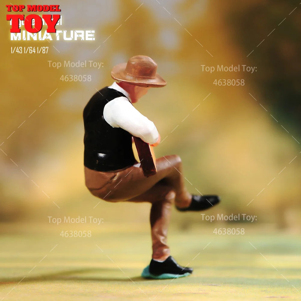 Painted Miniatures 1/64 1/43 1/87 Male Sitting on Bench Playing Guitar Scene Figure Dolls Unpainted Model For Cars Vehicles Toy