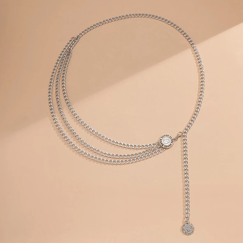 2023 New Fashion Multi-layer Chain Belt For Women Fashion Gold Silver Color Metal High Waist Body Chain Dress Lady Tassel Belt