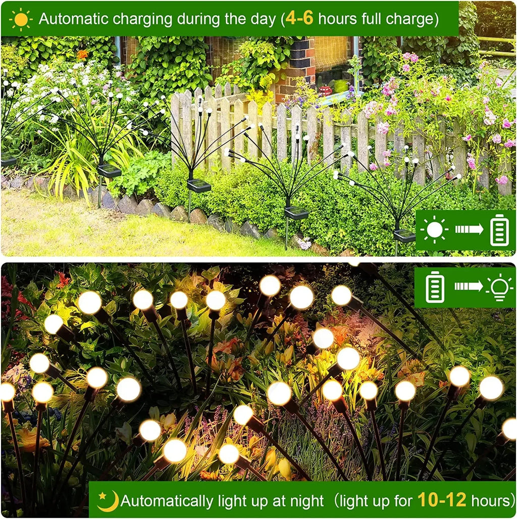 6/810 LED Solar Garden Lights Powered Firefly Lights Outdoor Waterproof Vibrant Garden Lights for Patio Pathway Decoration,Warm