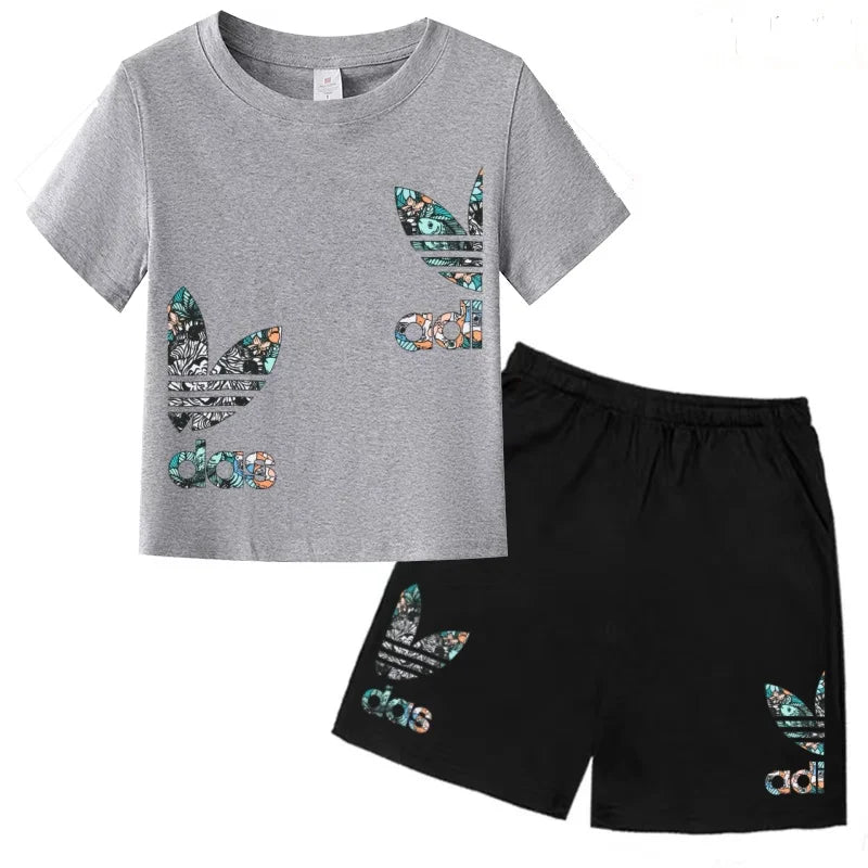 Kids T-shirt Set Colorful Letter Print Boys Girls 3-12Yrs Gift Short-sleeved+shorts 2P Round Neck Sports Casual Charming Clothes