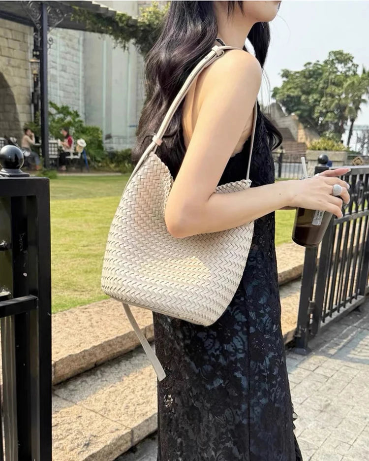 Luxury Woman Handbag New High End Hand-Woven Genuine Leather Women's Bag Large Capacity Shoulder Tote Bag Underarm Bag Bucket Ba