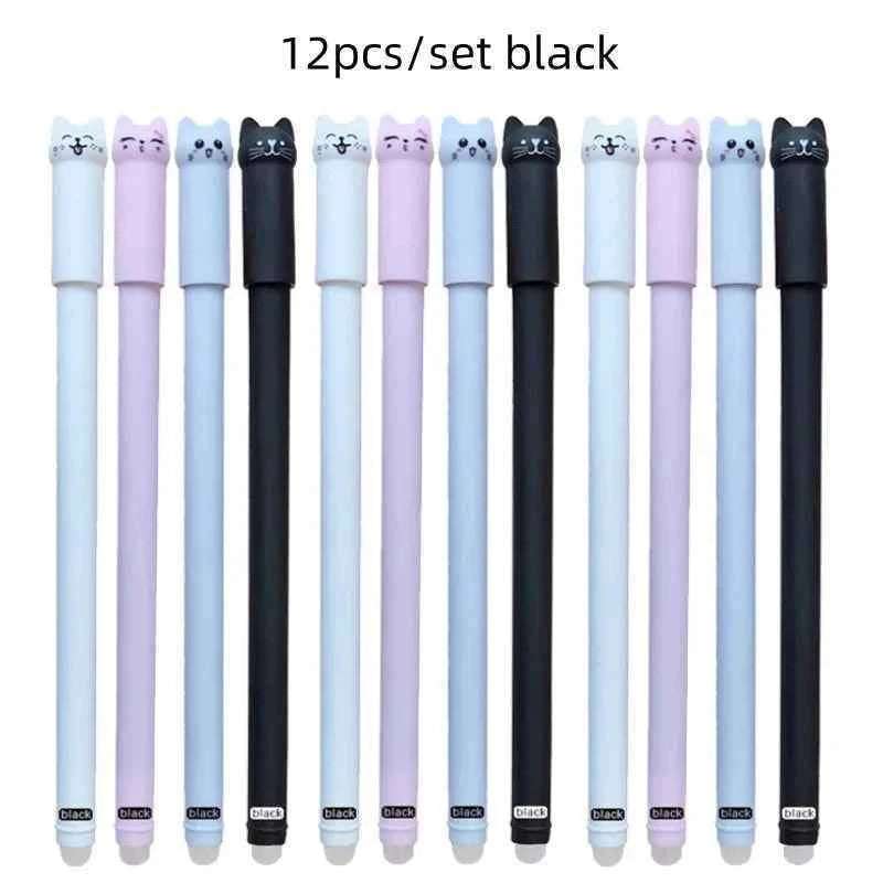 4/8/12pcs Creative Cat Erasable Gel Pens Set 0.5mm Washable Handle Magical Blue/Black Ink Erasable Refills Rod Writing Stationer