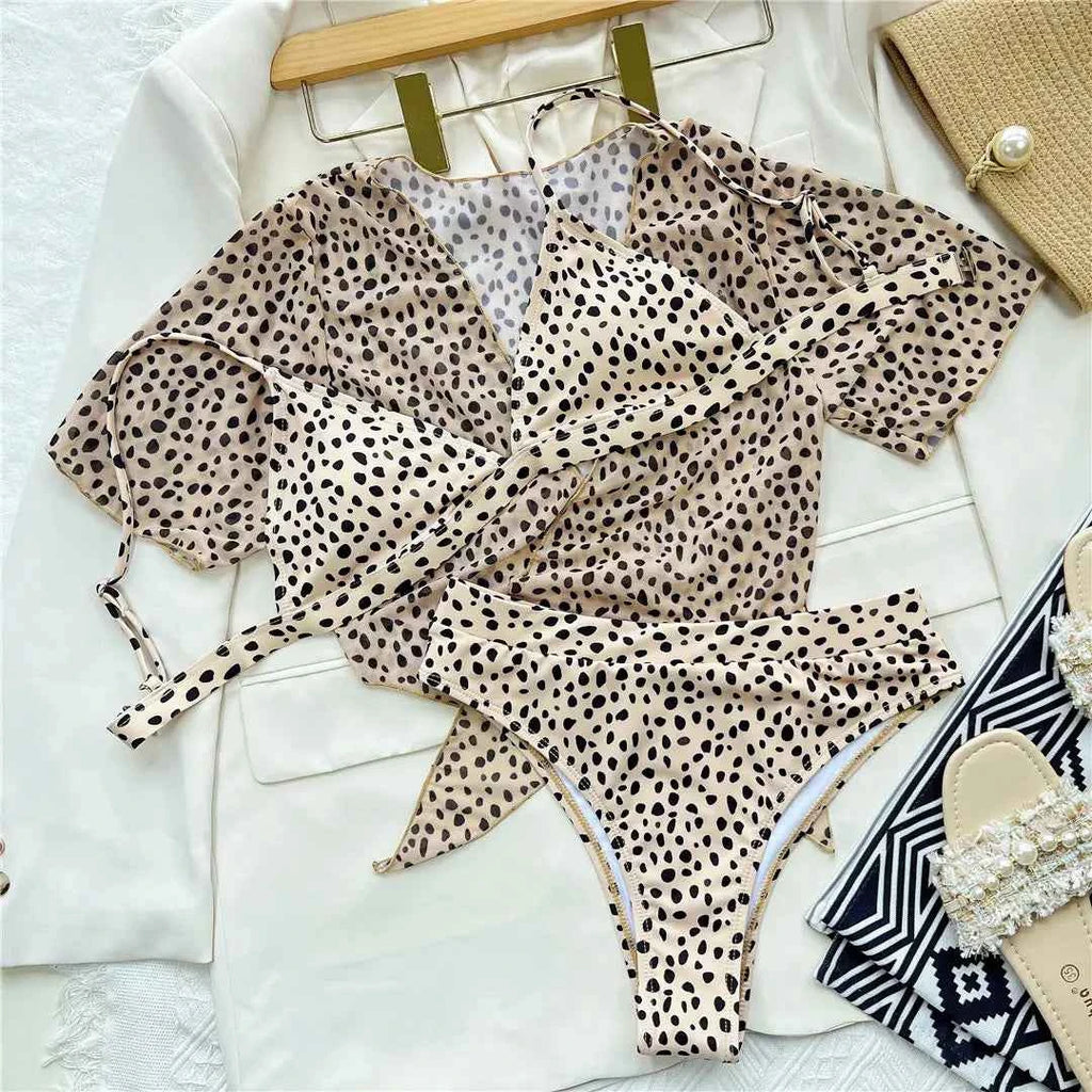 S - XXL Leopard Printed High Waist Bikini Female Swimsuit Women Swimwear Three-piece Bikini set Bather Bathing Suit Swim V2805SW
