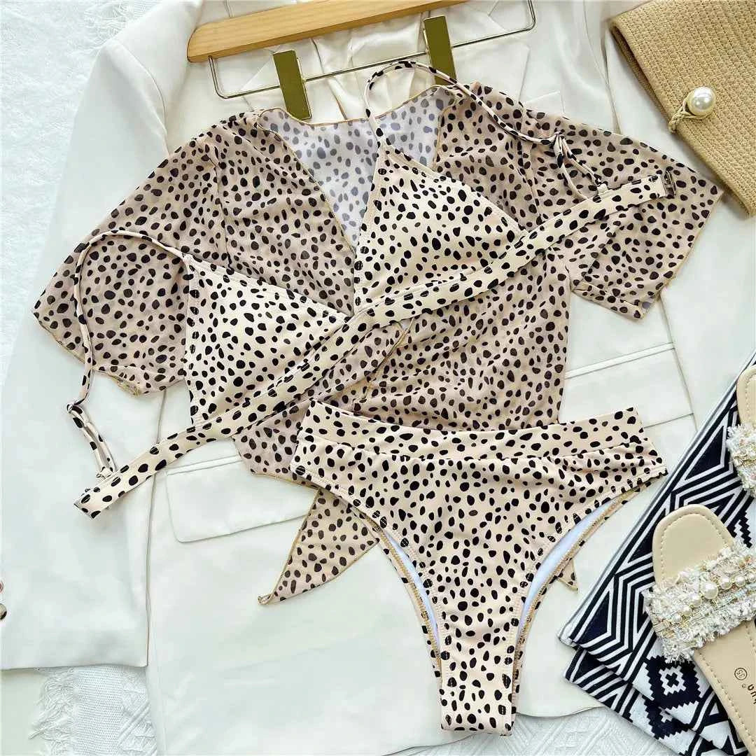 S - XXL Leopard Printed High Waist Bikini Female Swimsuit Women Swimwear Three-piece Bikini set Bather Bathing Suit Swim V2805SW