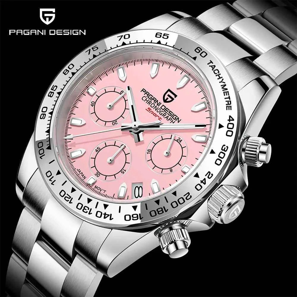 PAGANI DESIGN New Stainless Steel Bezel Men Quartz wristwatches Luxury Sapphire Glass Chronograph VK63 Watch Men reloj hombre