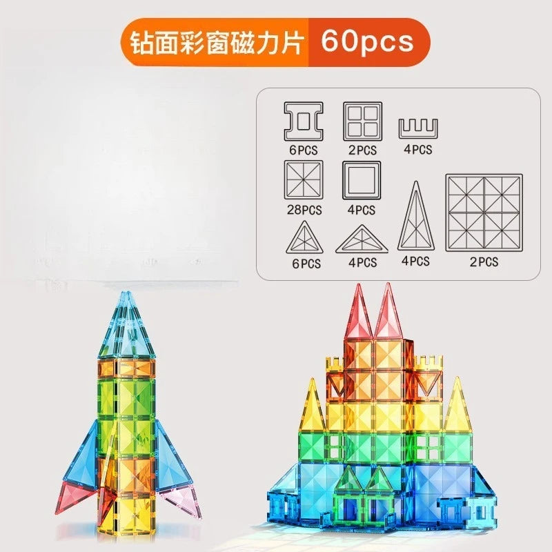 Magnetic Sheet Building Blocks Set Diamond Surface Color Window Educational Assembly Bricks Kid Concentration Training Toy Gift