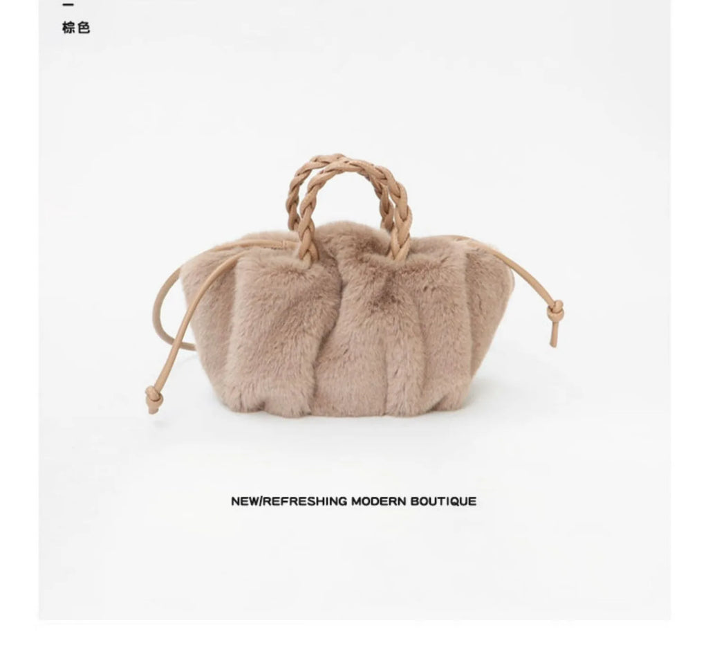 Autumn and winter versatile simple solid color portable hair bag women's autumn and winter new pleated cloud bag high-end plush