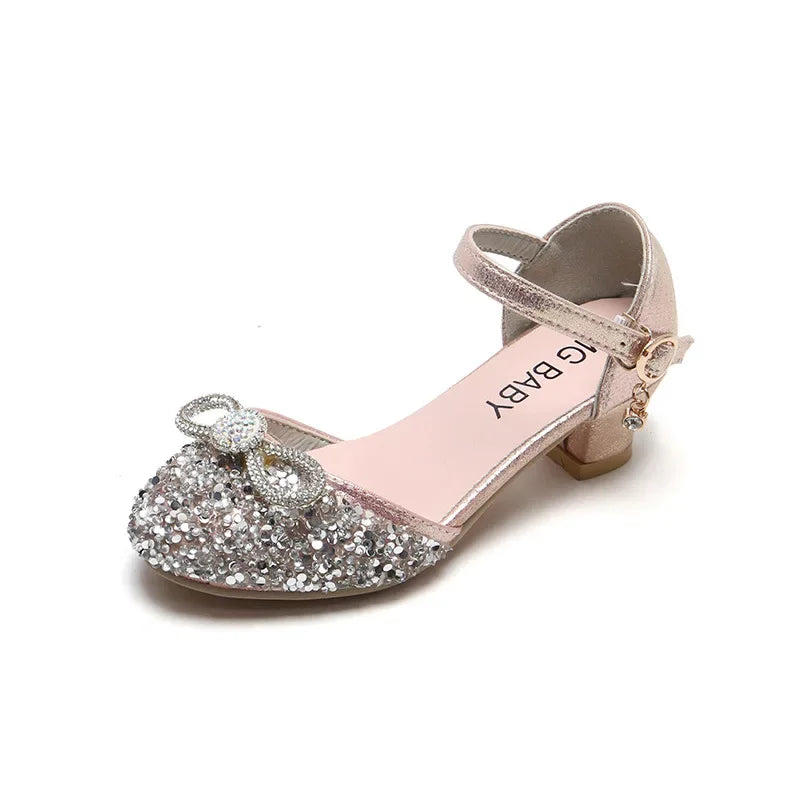 Girls High Heels for Kids Party Wedding Evening Dress Shoes 2026 Fashion Crystal Summer Princess Stockings Girl Sandals E02165