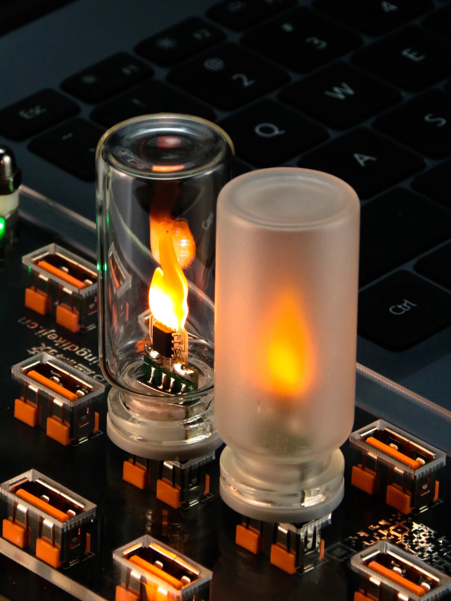 USB Flame Flickering LED Frosted Clear Glass Candle Night Light Simulated Flame for Car Home Room Laptop PC Festival Decoration
