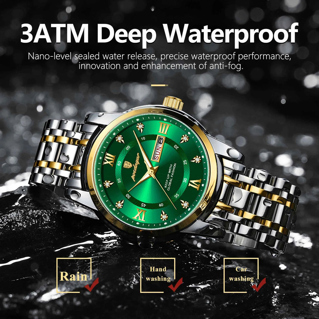 POEDAGAR Original Classic Man Watch Waterproof Luminous Date Week Watches for Men Quartz Stainless Steel Luxury Men's Wristwatch