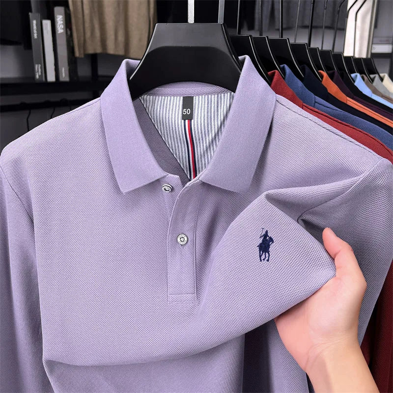 100% cotton high-end brand long sleeve polo shirt new Paul pony embroidery luxury comfort men's business leisure lapel T-shirt