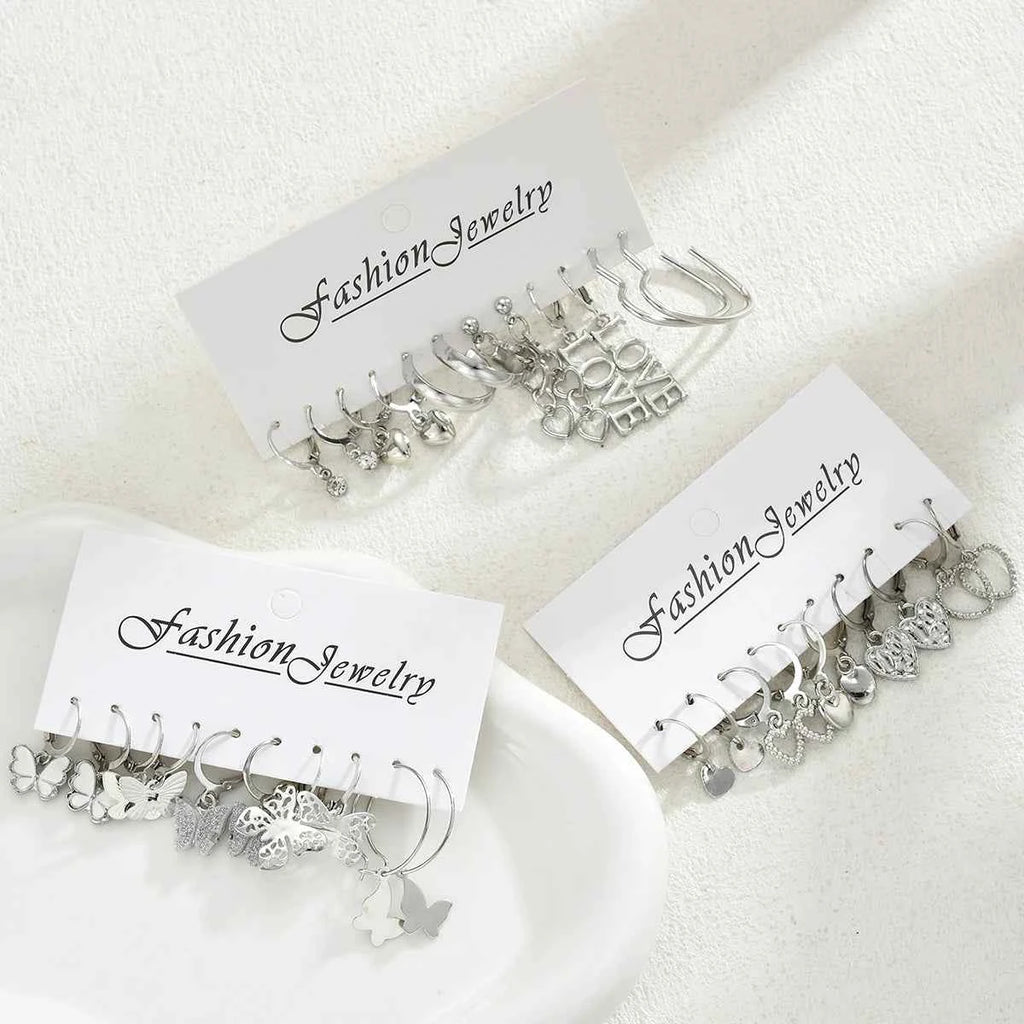 Fashion Creative Simple Earrings Set for Women Vintage Temperament Hollowed-out Butterfly Love Earrings Jewelry Gifts 2026 New
