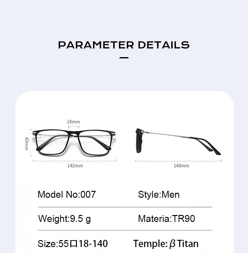 VICKY Classic Titanium Men's Square Frame Simple Design Blue Light Reading Glasses Customizable Prescription Photochromic 007