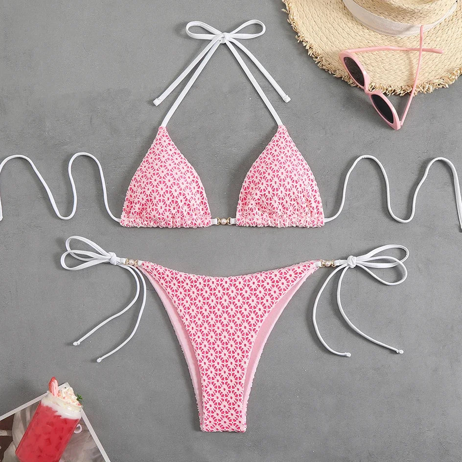 Sexy Micro Bikini 2025 Women Chain Swimsuit Female Swimwear Thong Bikinis Sets Brazilian Bathing Suit Beach Wear Lace Up Biquini
