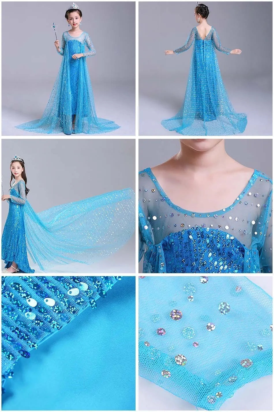 Girl Princess Cinderella Dress Elsa Anna Mermaid Jasmine Belle Snow White Costume Girls Birthday Party Halloween Dress 2-10 Year