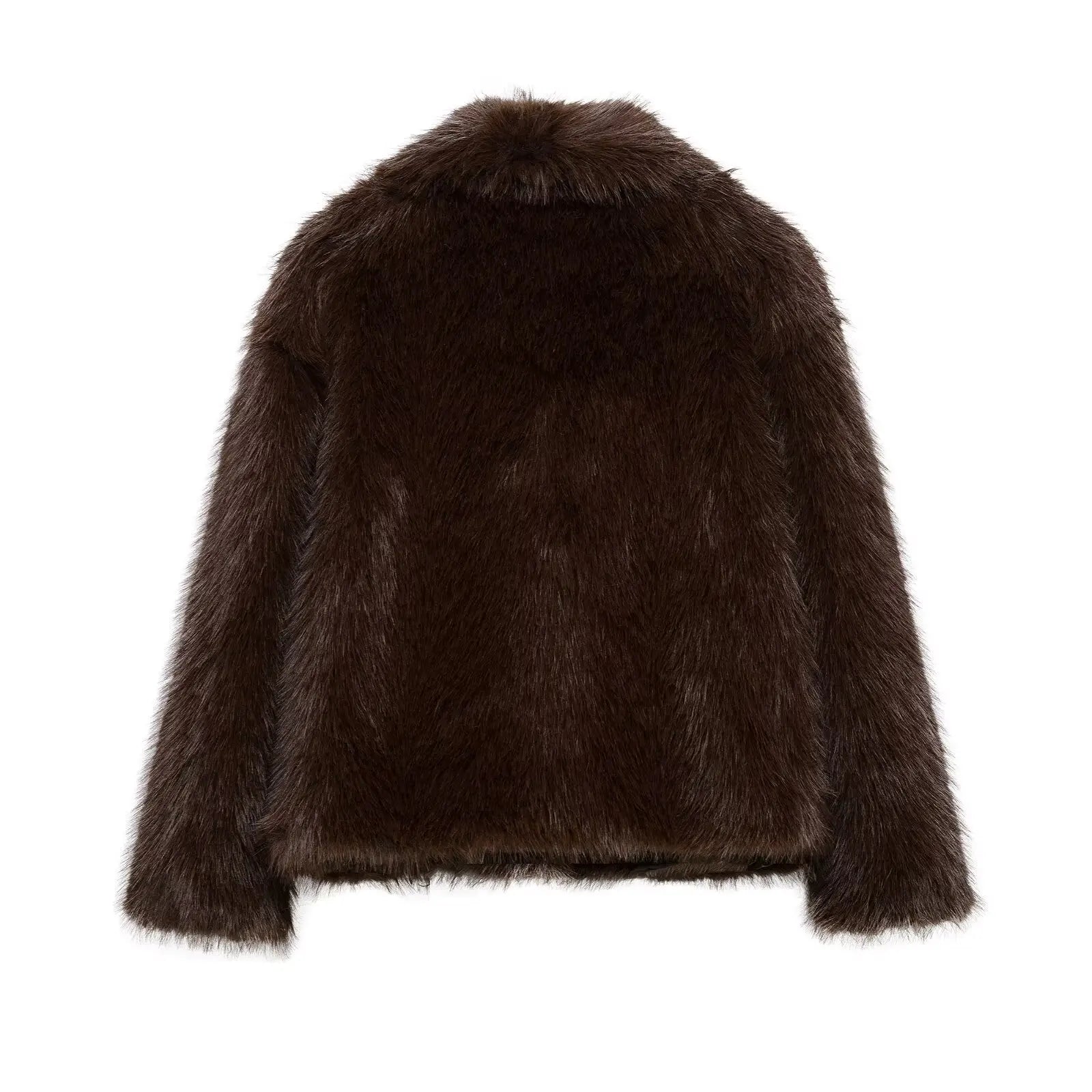 KONDALA Casual Brown Thick Fur Jackets Women Long Sleeve V Neck Autumn Winter Faux Fur Coats Fashion 2025 Streetwear Outwears