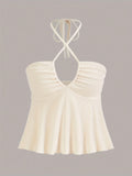Cross-Tie Backless Halter Top, Summer Sexy Top, Women's Clothing