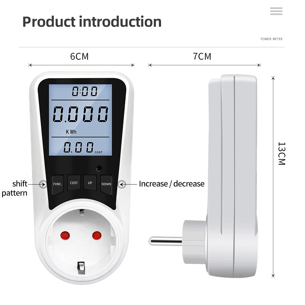 220V Digital Wattmeter AC EU Power Meter LCD Electricy Consumption Meter Socket Wattage Kwh Energy Test FR US BR Power Analyzer