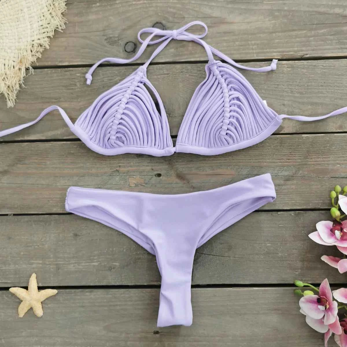 2025 New Bandage Stripes Brazilian Bikini Swimwear Women's Swimsuit Two Piece Set Female Sexy Lace up Mujer Beachwear Summer
