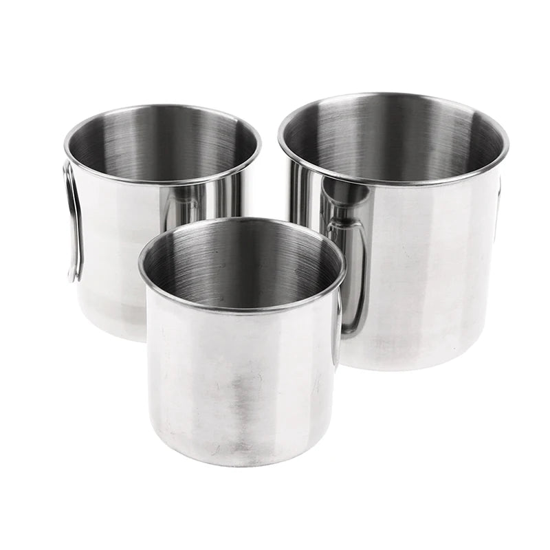 1Pc Stainless Steel Folding Handle Cup Portable Carabiner Cup Outdoor Camping Cups for Home Outdoor Camping Accessories