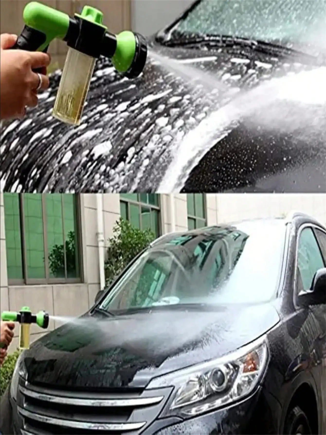 Car Wash Water Gun - Foam Sprayer With Soap Reservoir And Garden Hose Nozzle, High Pressure Cleaner With Maximum Cleaning Power!
