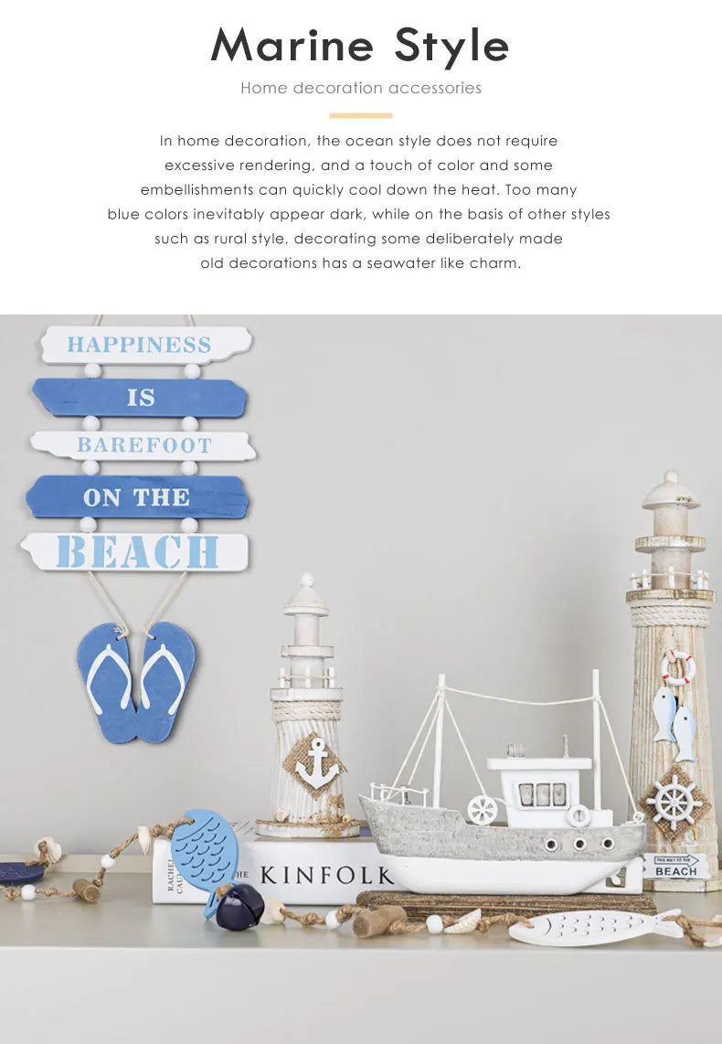 Mediterranean Style Home Decoration Figurines Desktop Ornaments Ocean Wooden Lighthouse Model Wood Ship Crafts Wall Decor Plaque