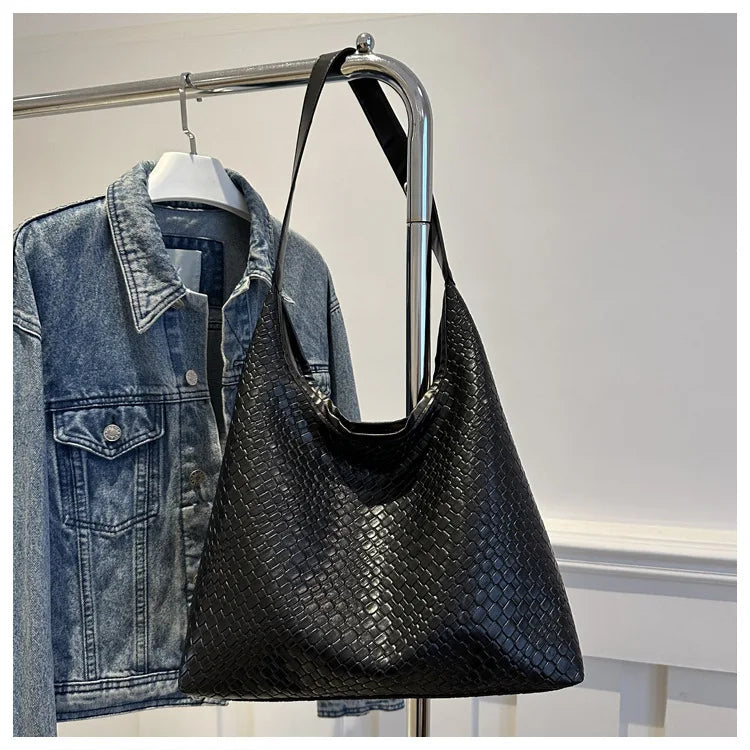 Women's Retro Artificial Leather Woven Pattern Shoulder Bag,Large Capacity Tote Bag,Casual Armpit Bag, Large Tote Bag,Daily Work