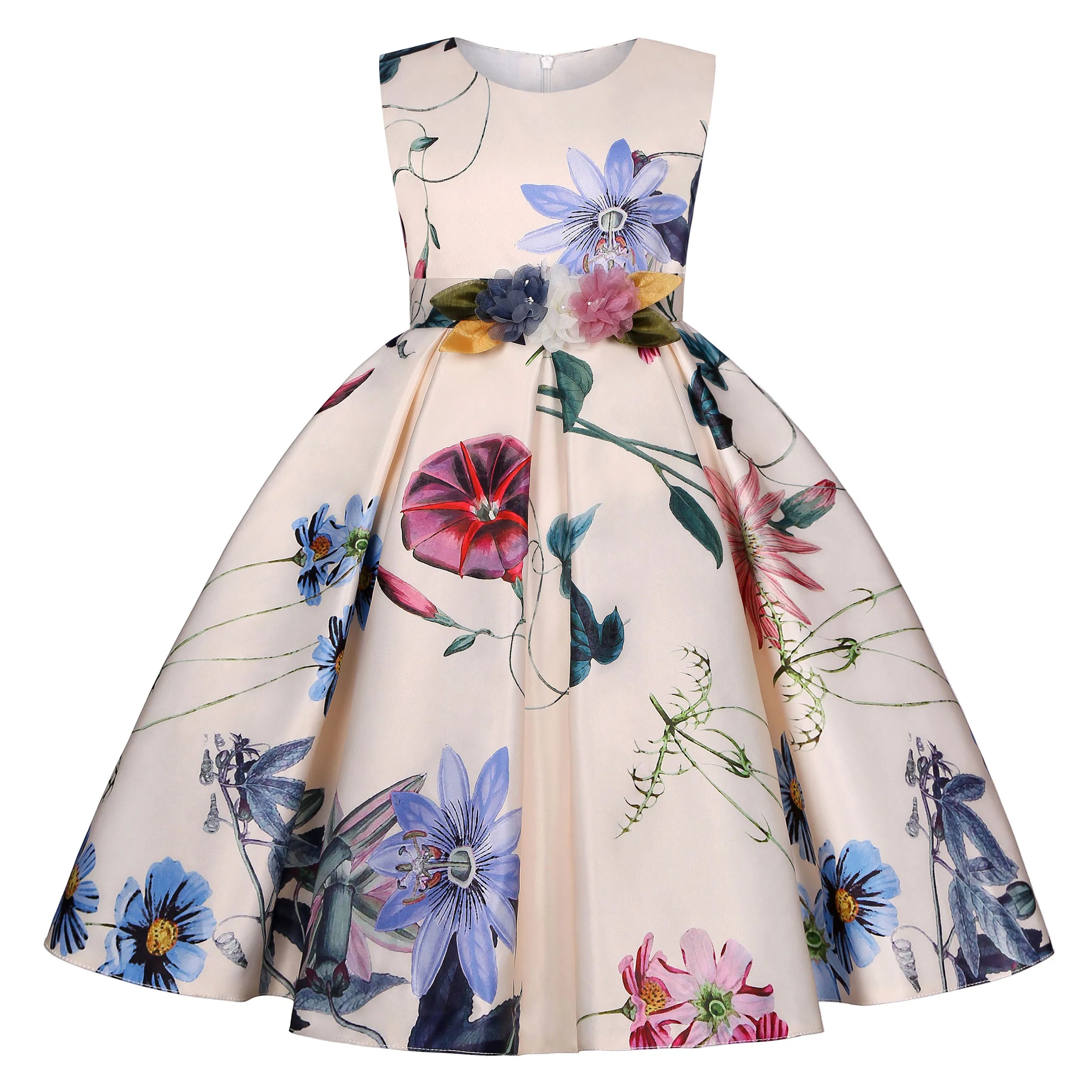 2026 European and American children's new flower vintage print princess dress girl holiday party dress dress