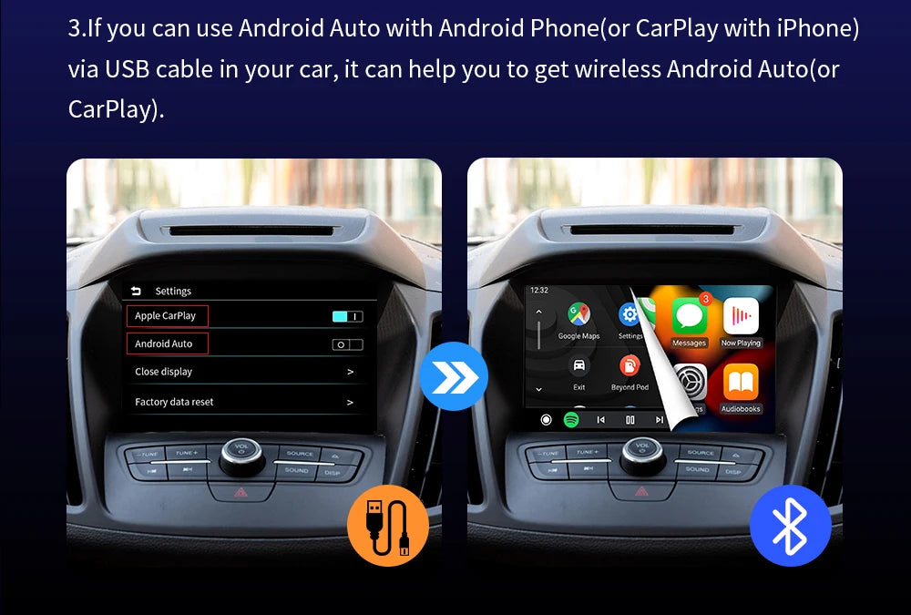 EKIY A2 Wired to Wireless Android Auto Adapter For Wired Android Auto Cars Smart Ai Box Bluetooth WiFi Spotify Auto Connect Map