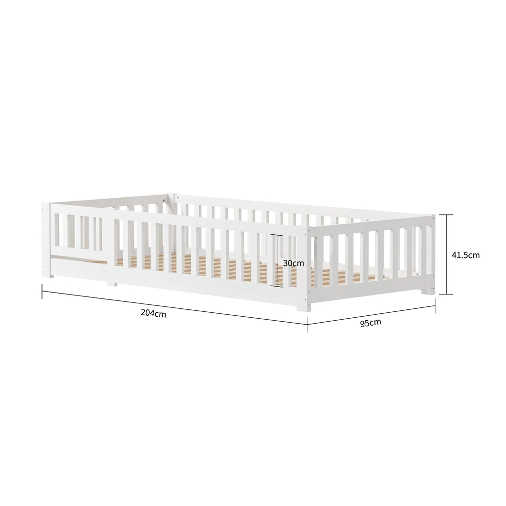 RosahqndaKids Children's Bed Solid Montessori Wooden Floor Bed with Fall Protection - Safe Toddler Bed - Scandinavian Design