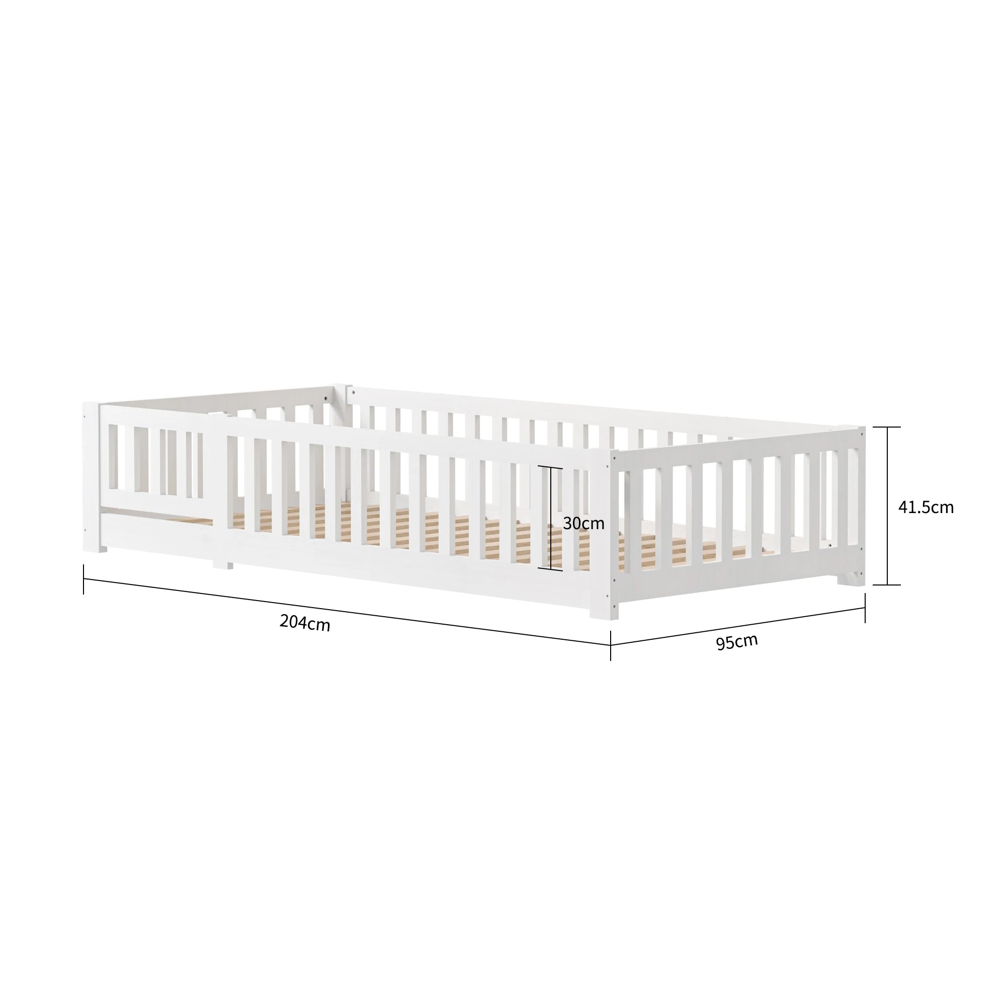RosahqndaKids Children's Bed Solid Montessori Wooden Floor Bed with Fall Protection - Safe Toddler Bed - Scandinavian Design