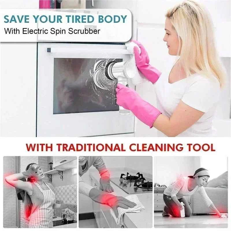 Electric Spin Scrubber 5 in 1 Electric Cleaning Brush Bathroom Cleaning Brush with 5 Replaceable Heads, Handheld Cleaning Brush