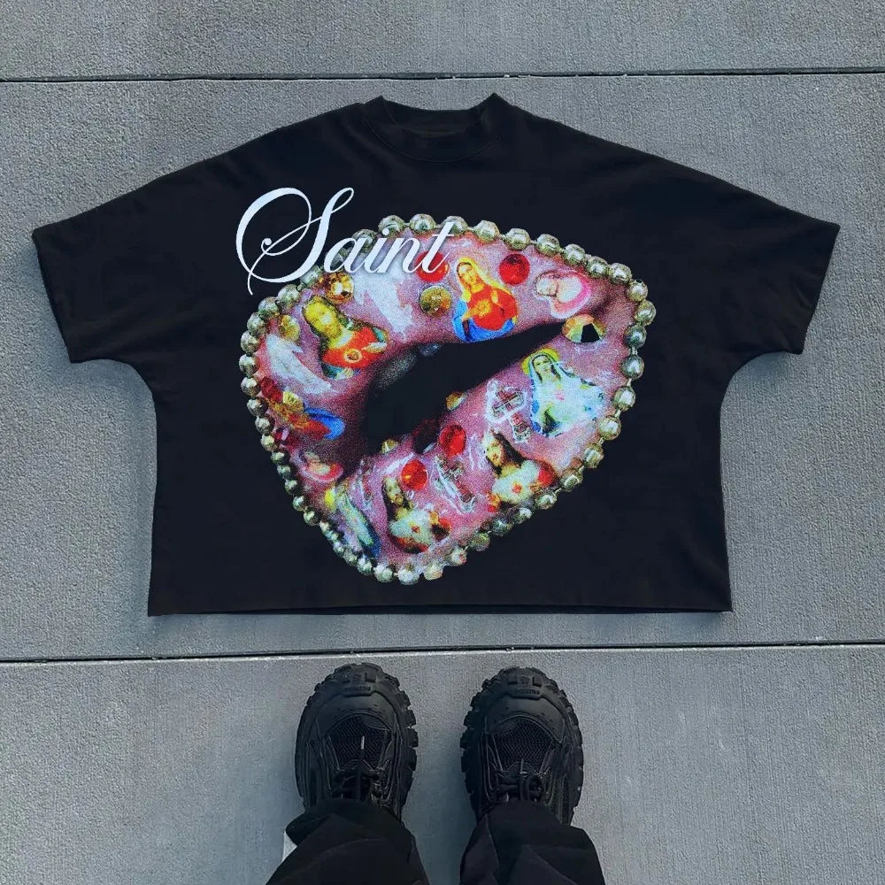 Streetwear Summer Tops Mens Womens Clothing Goth Retro Casual Cotton Oversized Short Sleeve Harajuku Cross Graphic Print T Shirt