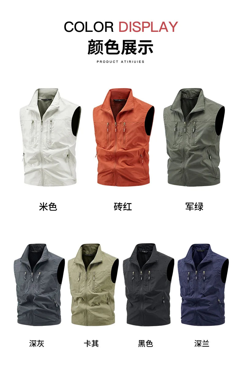 2026 New Waistcoat Men Middle-Aged Outdoor Fishing Summer Vest Casual Thin Tooling Waistcoat Large Size 5XL Vest