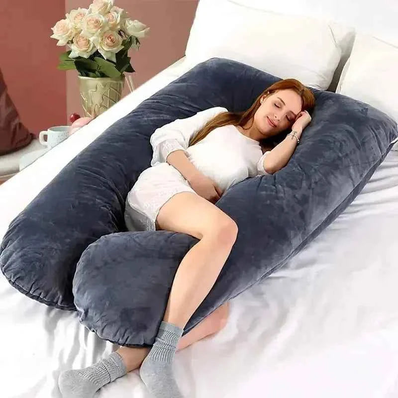 Soft Fleece U-Shaped Pregnancy Pillow - Multi-Function Maternity Body Pillow with Lumbar & Abdominal Support for Side Sleeping