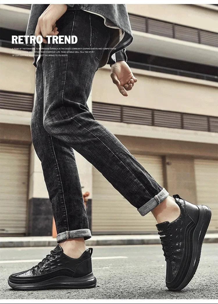 Men's Patent Leather Shoes Thick Sole Male Adult Drawstring Lace-up Shoes Vintage Retro Casual British Style Shoes Streetwear