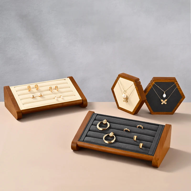 Oirlv Wooden Ring Jewelry Display Stand Jewelry Organizer Rack Earring Storage Rack Counter Ring Display Stand Ring Display Prop