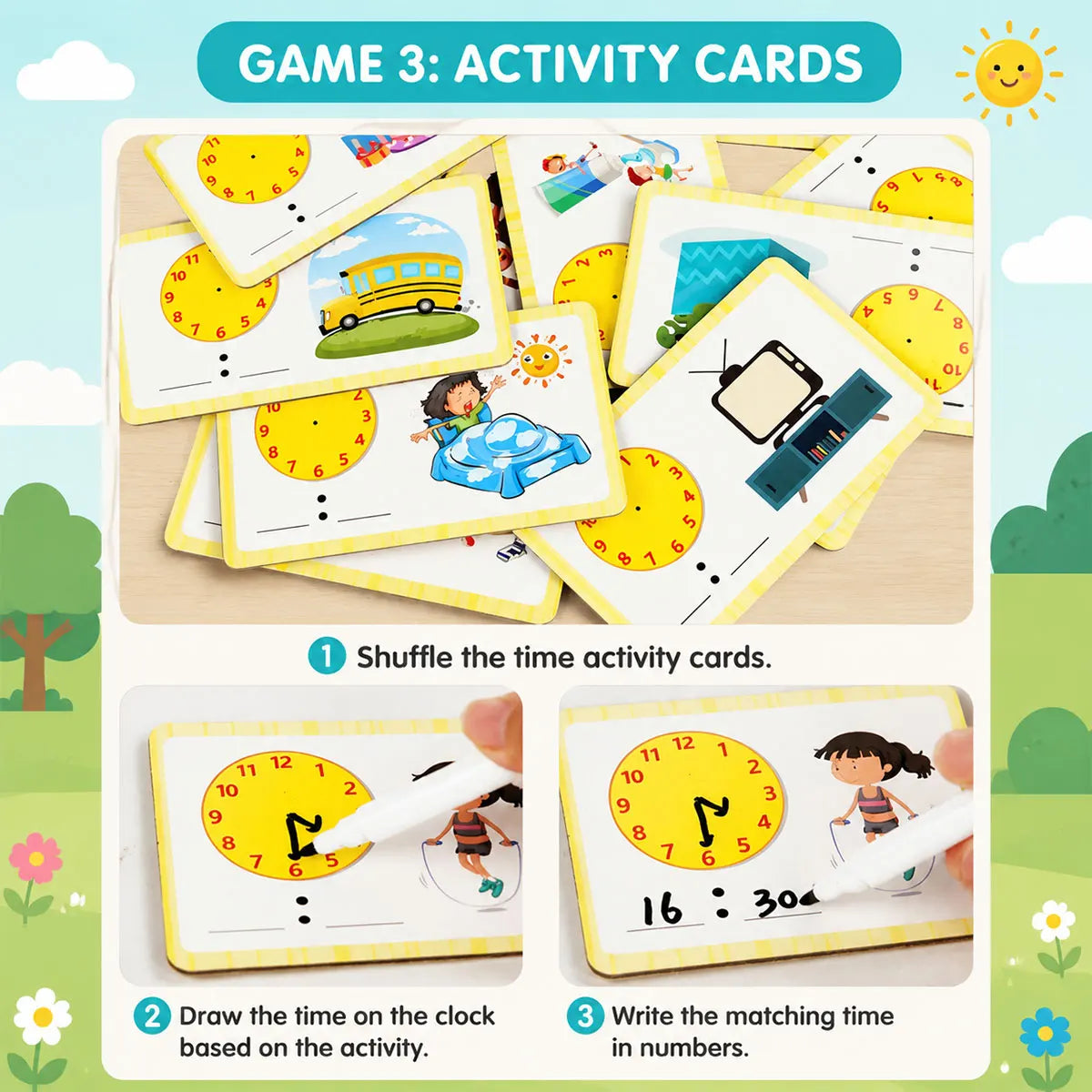 Kids Learning Clock Time Activity Set Teaching Clock for Students Classroom Telling Time Practice Toy Kids Educational Supplies