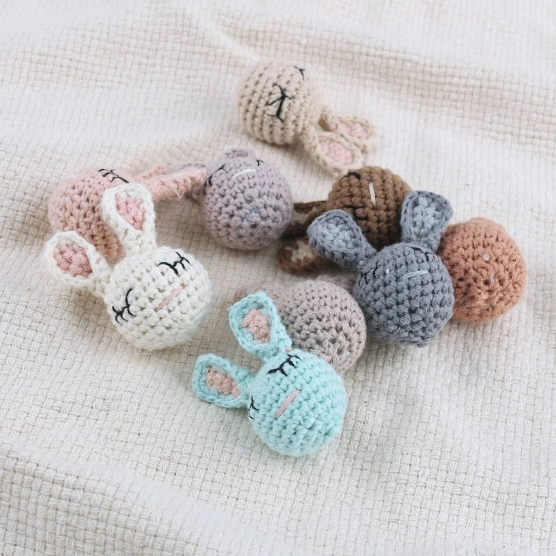 Crochet Animal Baby Pacifier Clip Accessories Handmade Knitted Bunny Teether Beads Newborn Nipple Clip Dummy Soother Holder Toy