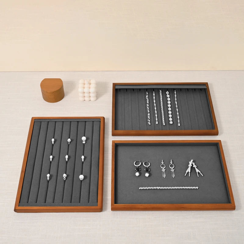 Oirlv Gray Wooden Jewelry Tray  Jewelry Display Viewing Plate Ring Pendant Bracelet Storage Plate Display Tray Jewelry Organizer