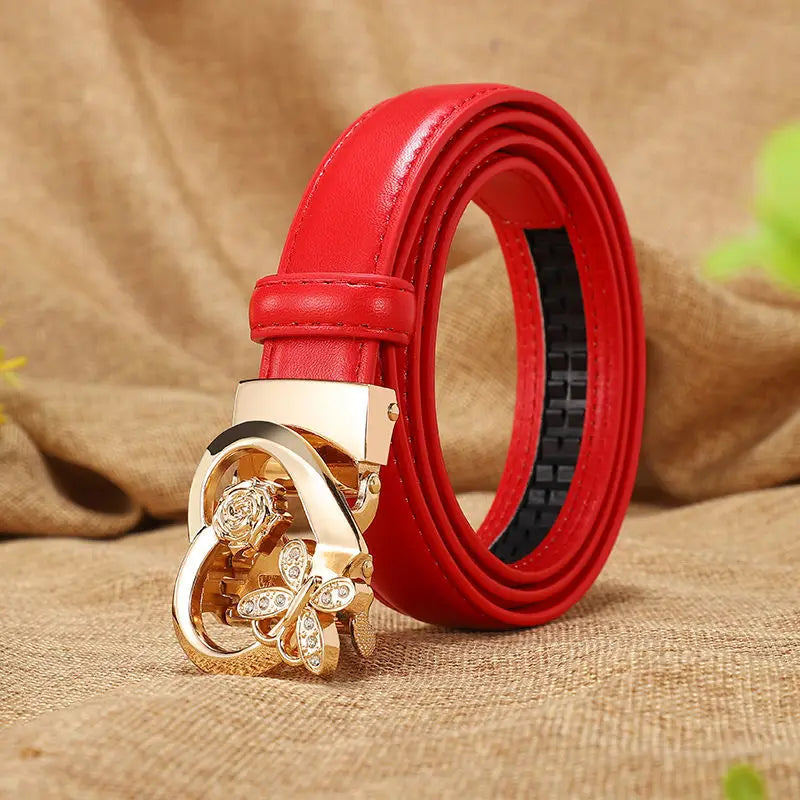 New Belts Women Luxury Famous Brand Designer Female Belt Candy Color High Quality Dress Cowhide Leather Automatic Buckle LB2202