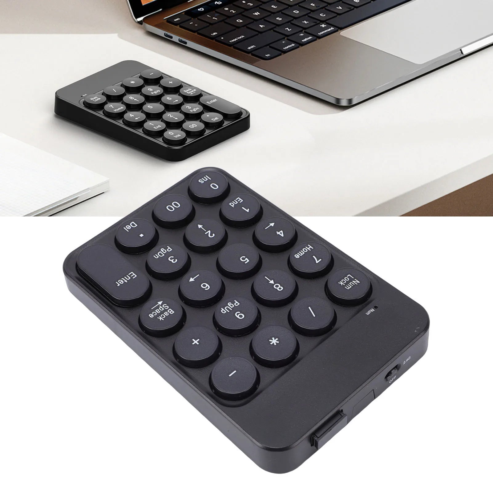 Mini Numeric Keypad with Round Keycaps 2.4G Wireless & BT Portable Financial Accounting Numpad Number Keyboard for PC Laptop