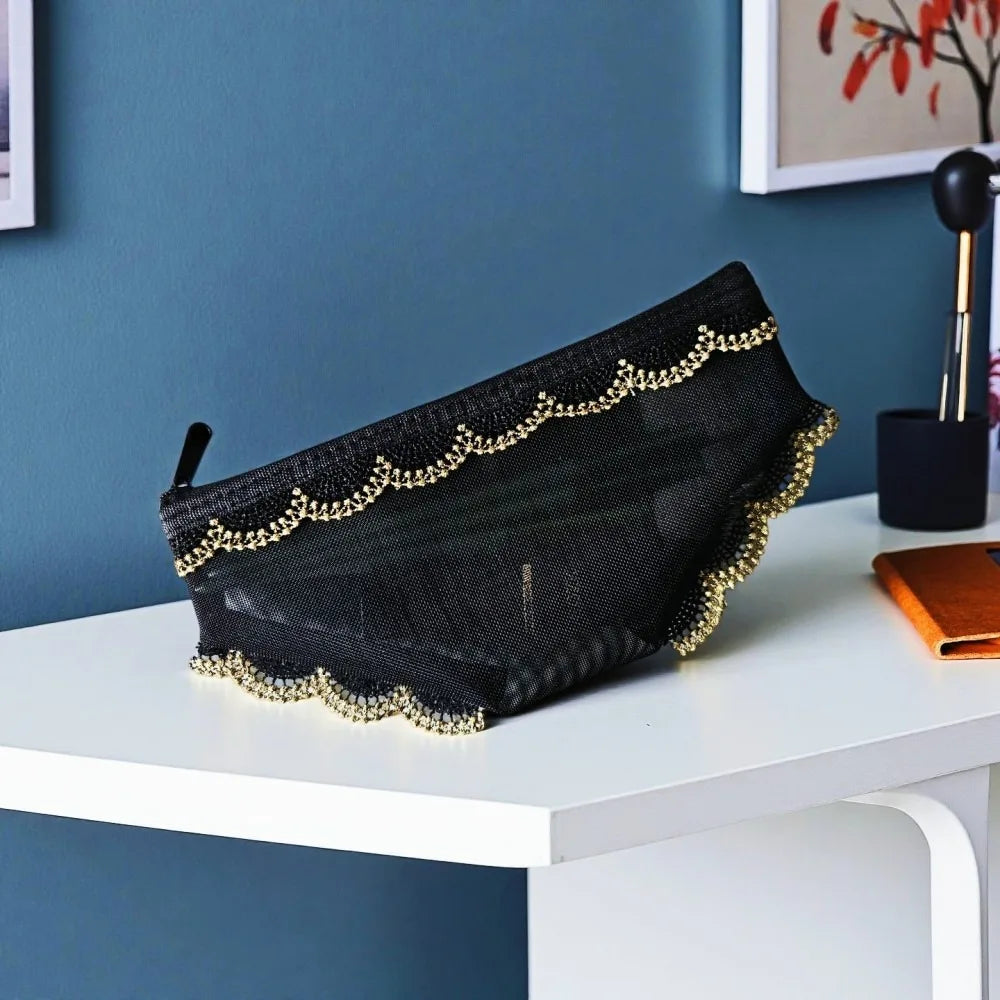 New Briefs Shape Cosmetic Bag Mesh Lace Heart Makeup Storage Pouch Y2K Transparent Toiletry Bag Storage for Travel
