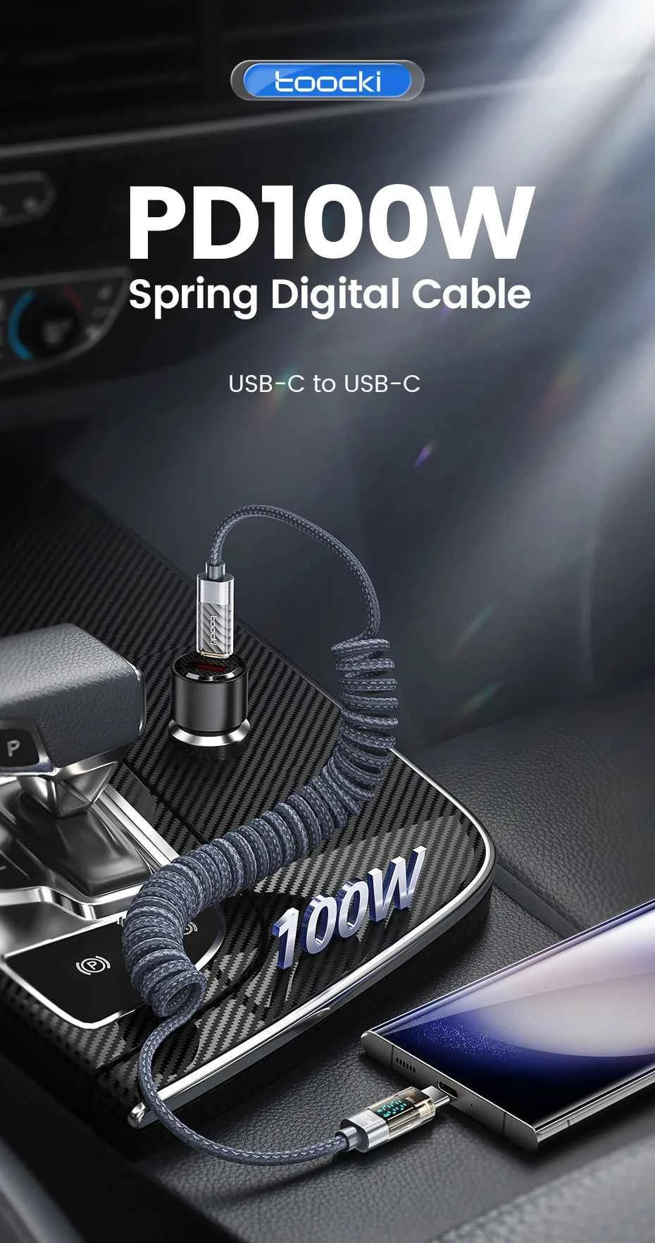 Toocki Type C to Type C Cable 100W Display Fast Charging Charger USB C to USB C Transparent PD Cable For IPhone15 Xiaomi Macbook
