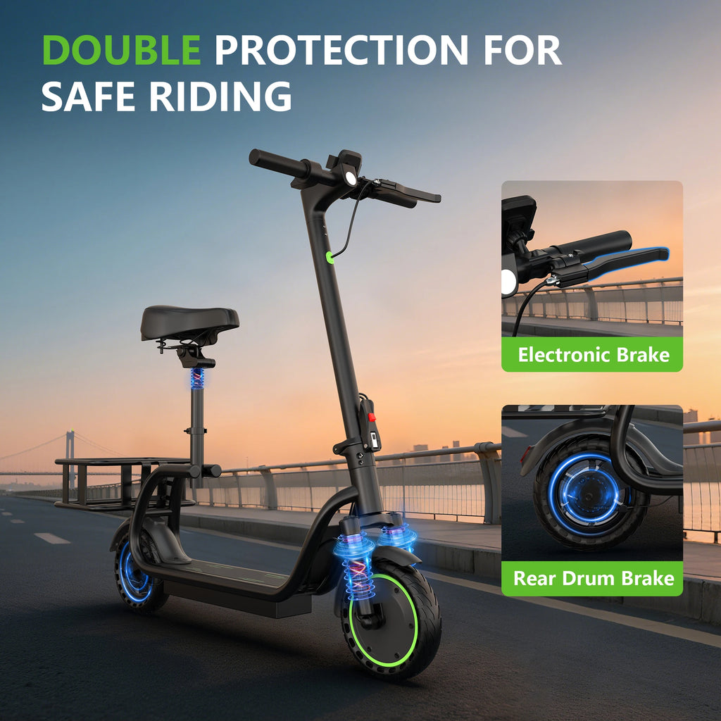 MAXSHOT 8.5'' Electric Scooter with Seat & Basket 15miles Max Range 19MPH Max Speed Foldable Adult E-scooter LED Lights 265lbs Max Load