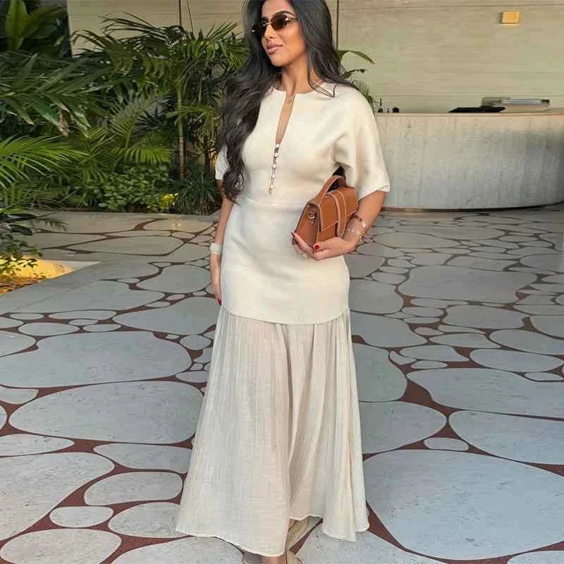 Elegant Women Patchwork Long Dress Short Sleeve O Neck Button A-Line Dresses Spring Summer Vintage Beach Vacation Casual Robes