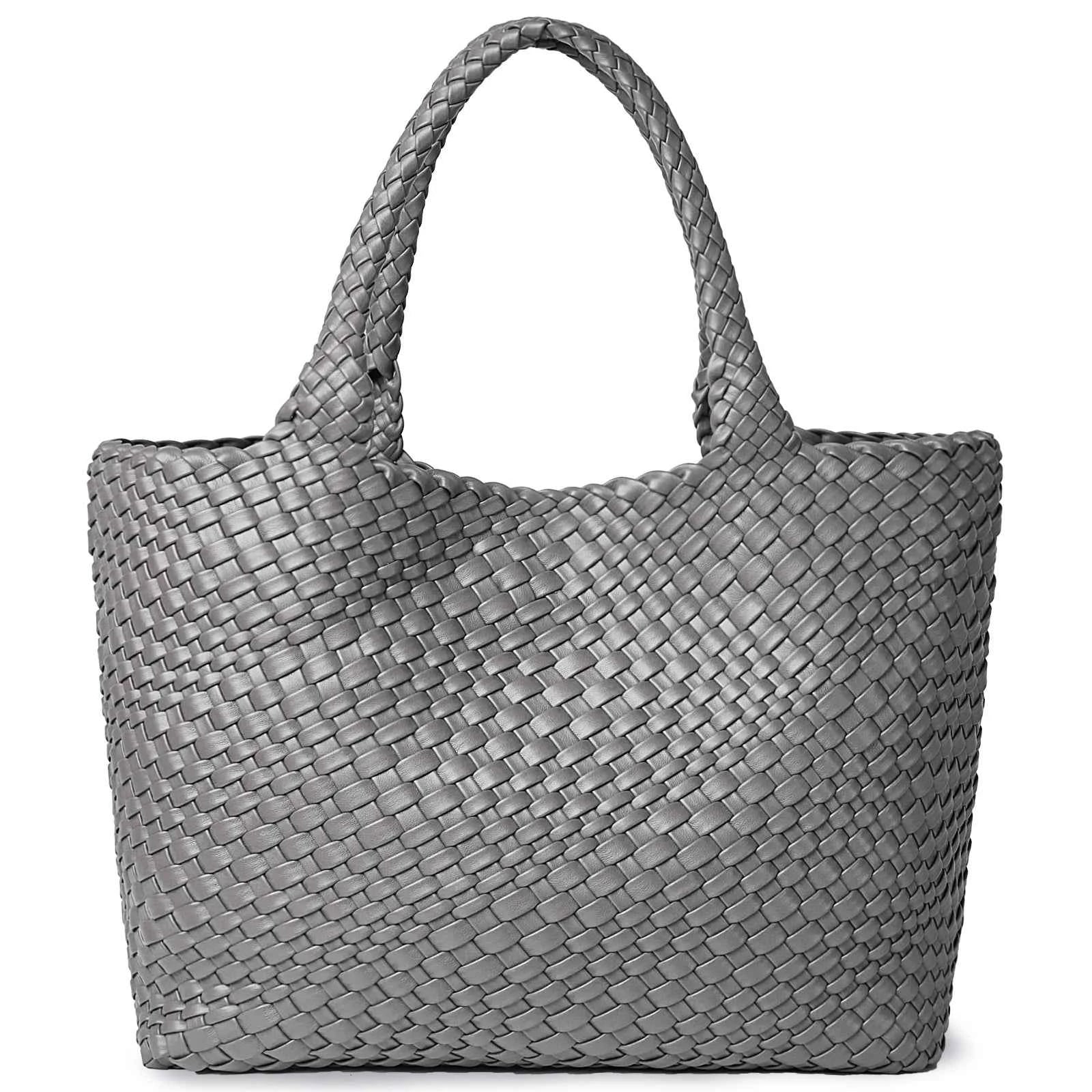 Woven Tote Bag Womens Purse Vegan Leather Shoulder Handbags - Fashion Summer Beach Tote Bags - Large Travel Totes